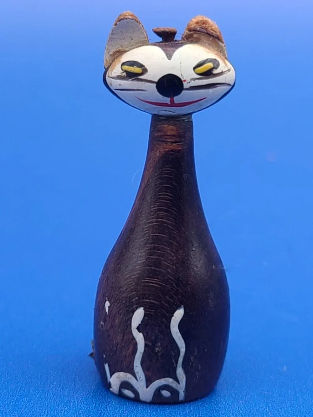 MCM Barware Wood Cheeky Cat Corkscrew plus Japan Miniature Cat AS IS